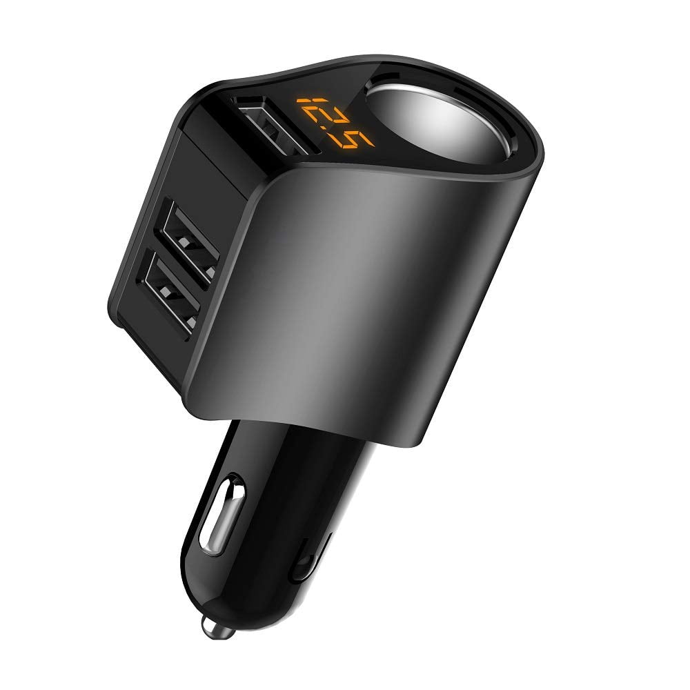 LIHAN Car Charger with Voltage Meter, Socket Splitter, 3 USB Ports, Cigarette Lighter,Compatible with iPad, iPhone, AirPods, Apple Watch,Samsung, HTC