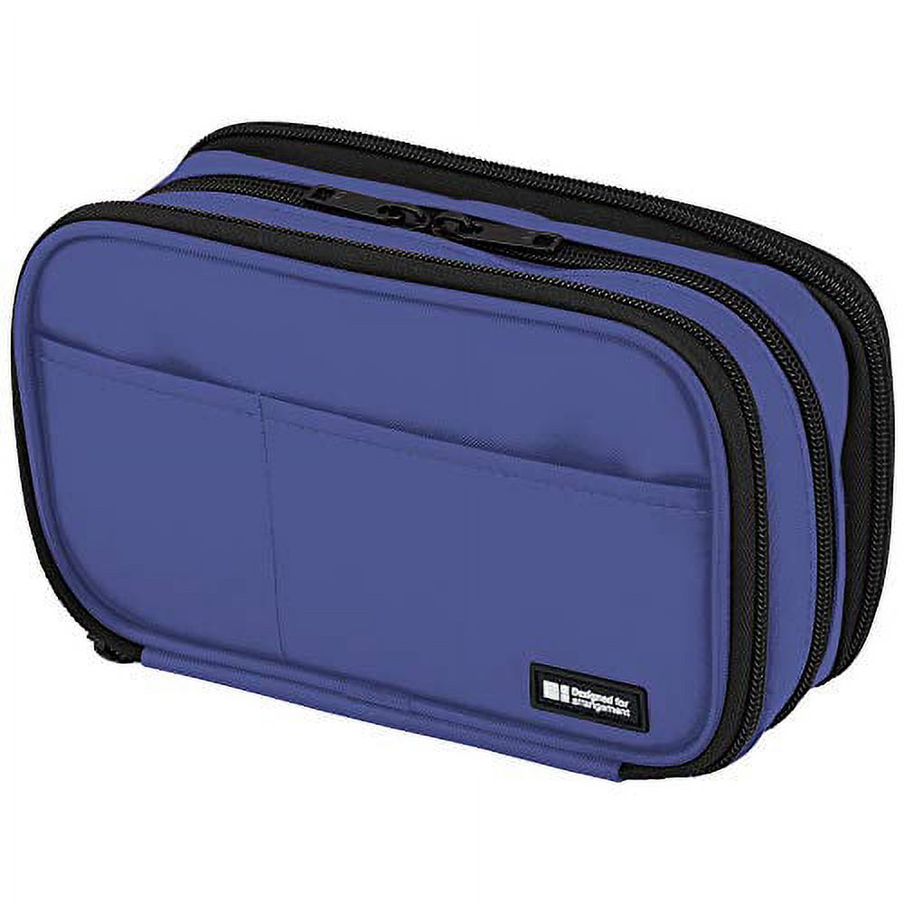 LIHIT LAB Triple Zipper Pen Case, 7.9 × 3.5 × 4.7 Inches, Blue (A7556108)