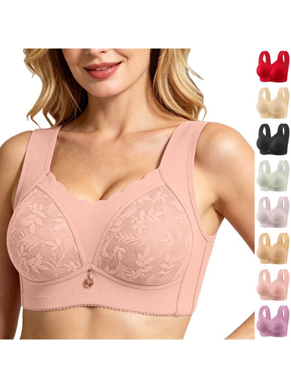 Womens Bras Wireless Solid Color Back Lace Side Coverage Sag Plus Size Elderly Bra