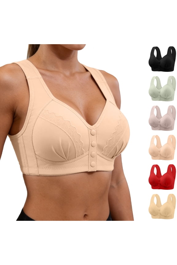 Womens Jelly Bras Solid Color Wireless Front Hook Elderly Plus Size Thin Lift Adjust Bra