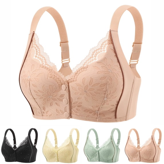 LIHOFIO Womens Sports Bras Solid Color Plus Size Front Hook Wireless Breathable Adjustable Bra