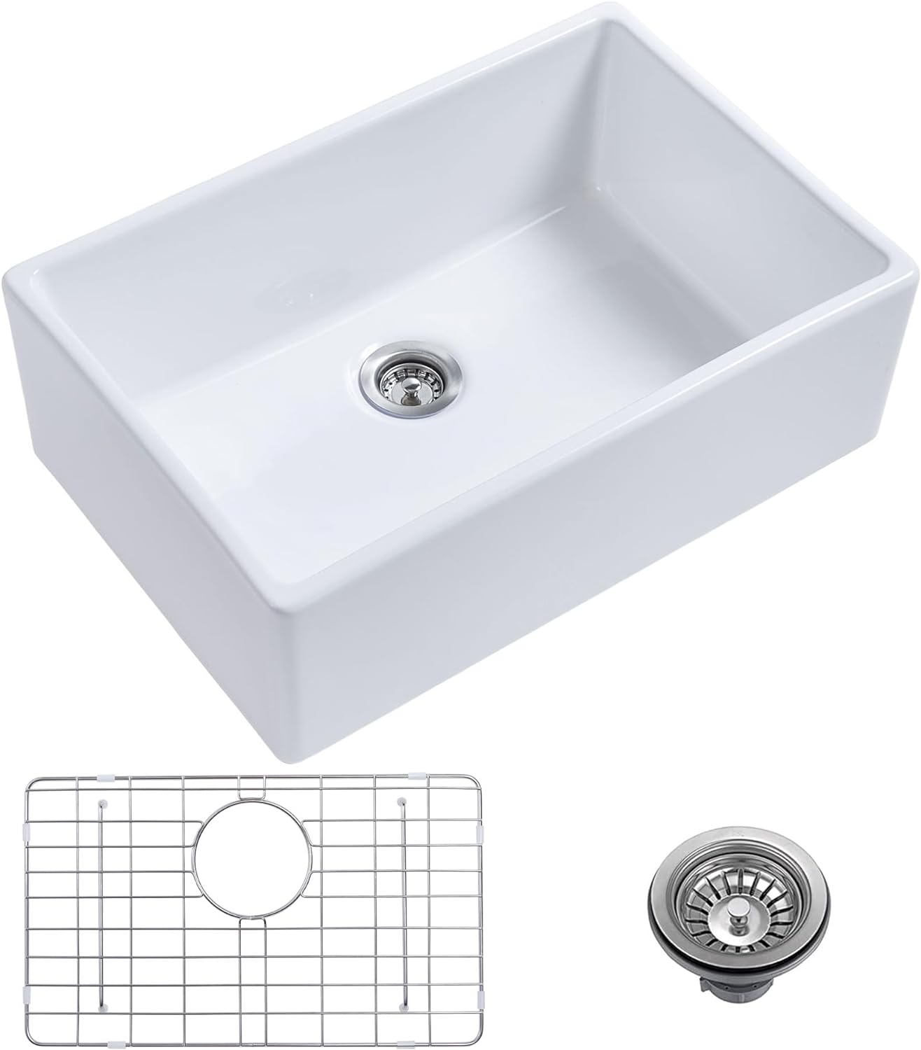 LIHONG 24 inch White Undermount Farmhouse Kitchen Sink, Single Bowl
