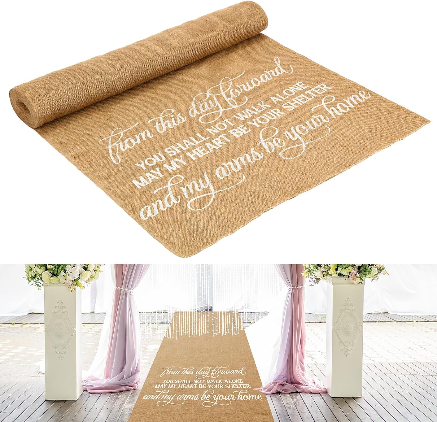 LIHONG Extra Long Natural Burlap Wedding Aisle Runner Jute Burlap Aisle