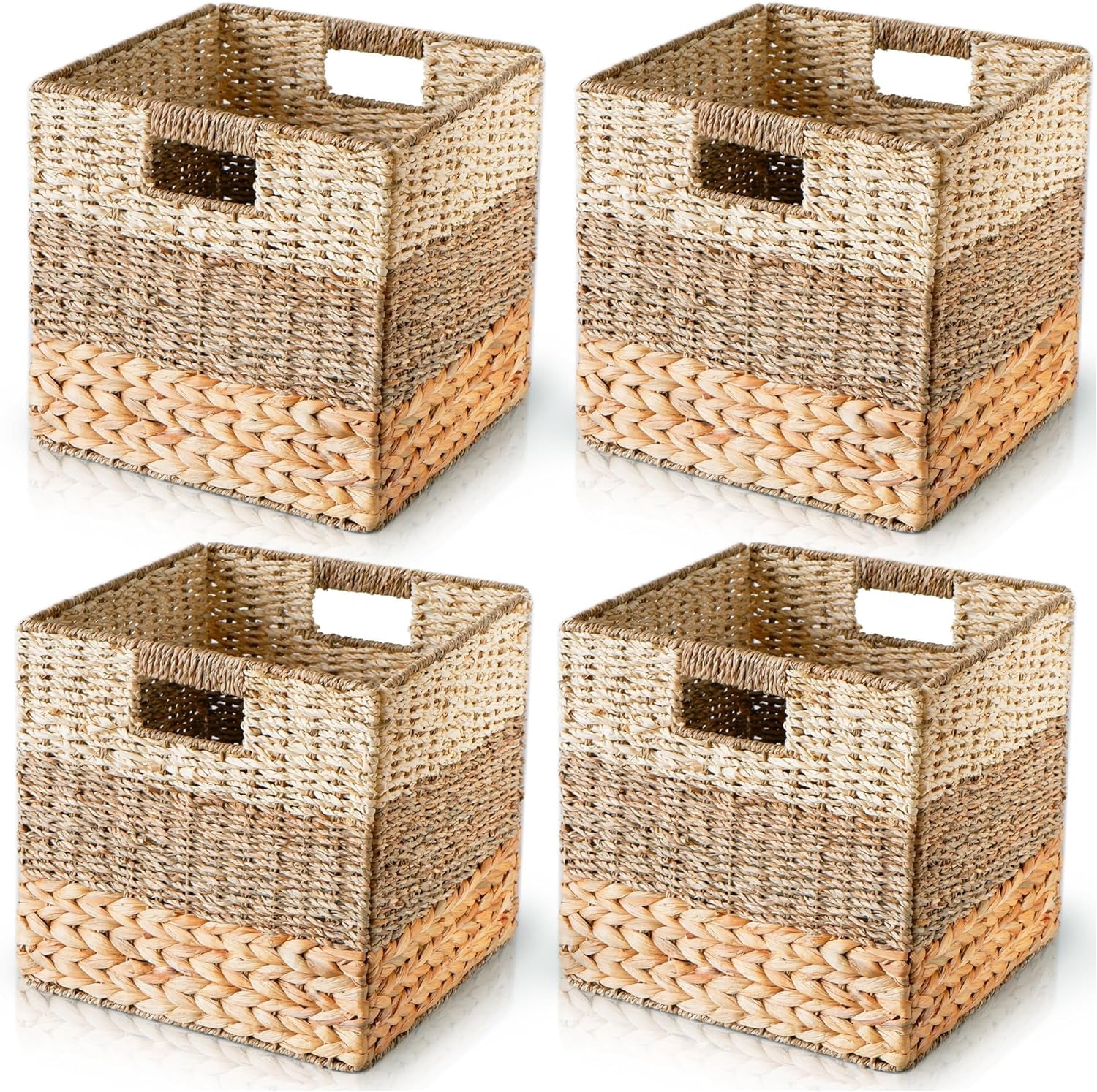 LIHONG Natural Wicker Storage Cubes, 12x12 Storage Cube Bins, Set of 4