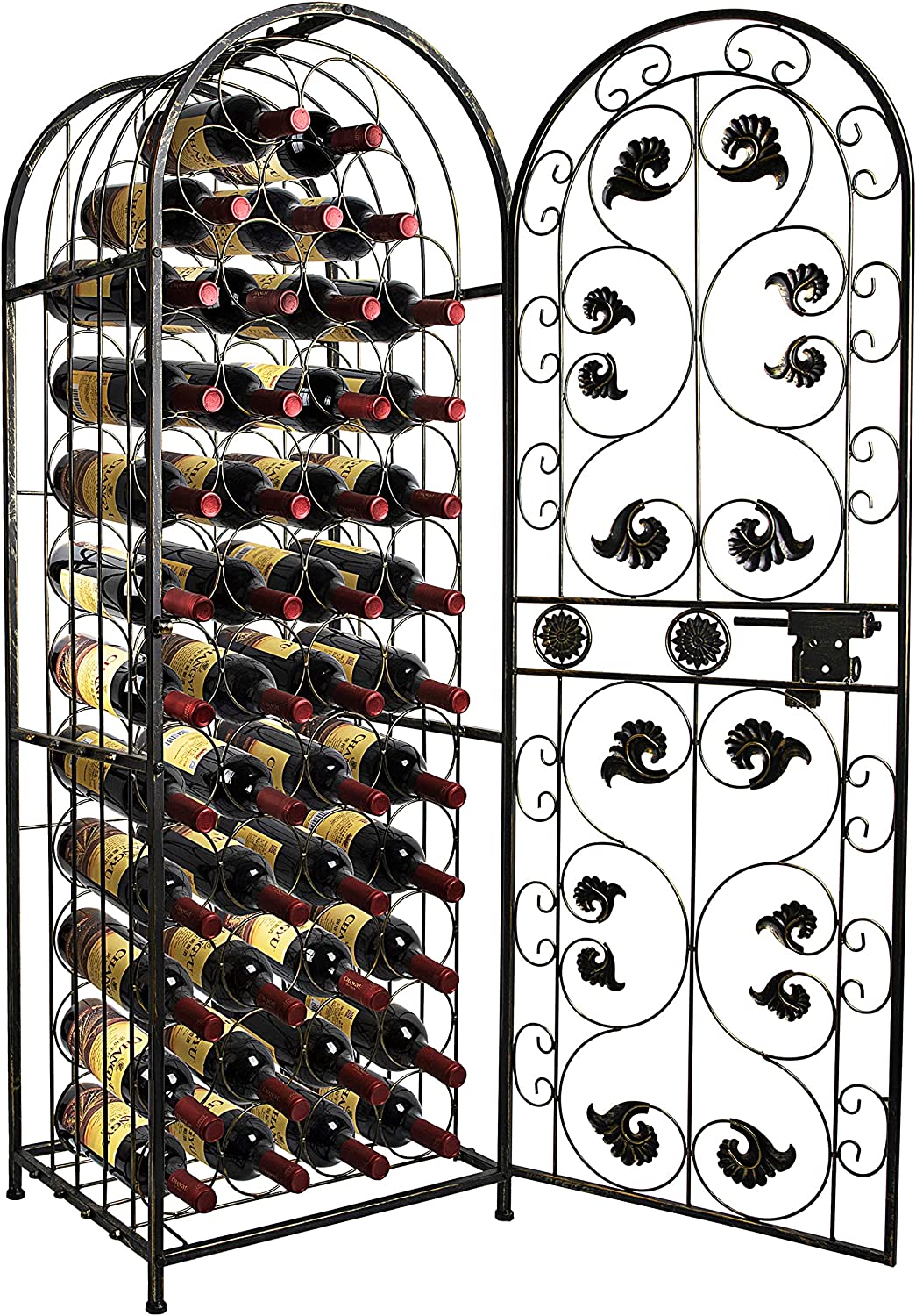 LIHONG Wine Rack Freestanding Floor Wrought Iron Wine Rack Jail 45