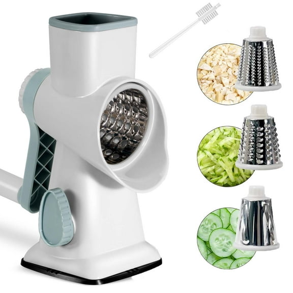 LIIGEMI Rotary Cheese Grater & Vegetable Slicer - 3-in-1 Hand Crank Shredder with 3 Stainless Steel Blades | Effortless Grating for Cheese, Zucchini, Potatoes, Nuts(White)