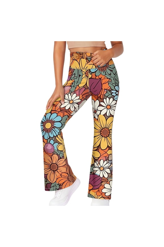 Athleisure Girls Pants High Seamless Waistband Graphic Printed Full Bootcut Girlfriend Kids Relaxed Fit Vacation Party Breathable Cute Daily Fashion Versatile Cartoon Casual Pants,9-10 Years
