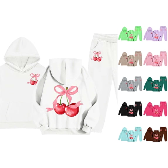 LIIPEE Autumn Winter Outfit Sets For Girls Bow Graphic Long Sleeve Pullover Hoodies And Sweatpants 2 Piece Set Kids Casual Comfortable Cute Outfits,2-3 Years
