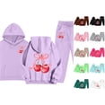 thumbnail image 1 of LIIPEE Autumn Winter Outfit Sets For Girls Bow Graphic Long Sleeve Pullover Hoodies And Sweatpants 2 Piece Set Kids Casual Comfortable Cute Outfits,4-5 Years, 1 of 7