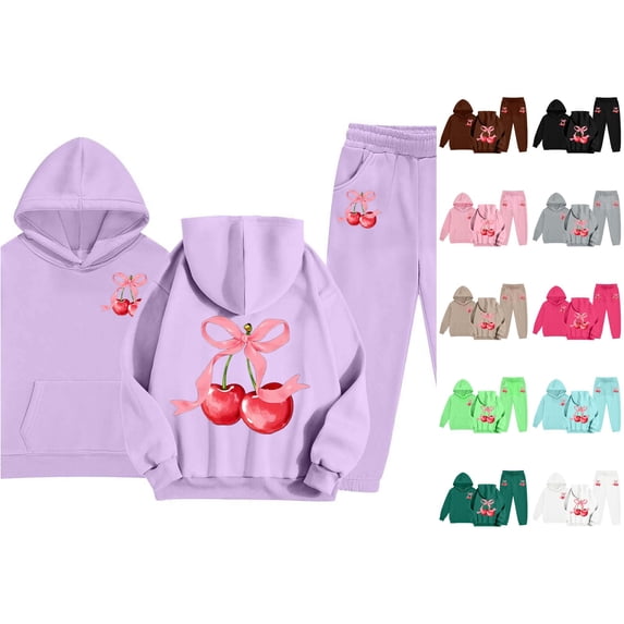 LIIPEE Autumn Winter Outfit Sets For Girls Bow Graphic Long Sleeve Pullover Hoodies And Sweatpants 2 Piece Set Kids Casual Comfortable Cute Outfits,4-5 Years