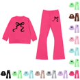 thumbnail image 1 of LIIPEE Autumn Winter Outfit Sets For Girls Bow Print Long Sleeve Pullover Sweatshirts And Flared Pants 2 Piece Set Kids Casual Comfortable Cute Outfits,8-9 Years, 1 of 4