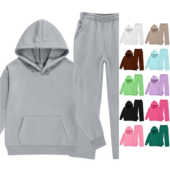 LIIPEE Autumn Winter Outfit Sets For Girls Solid Color Long Sleeve Pullover Hoodies And Sweatpants 2 Piece Set Kids Casual Comfortable Cute Outfits,6-7 Years