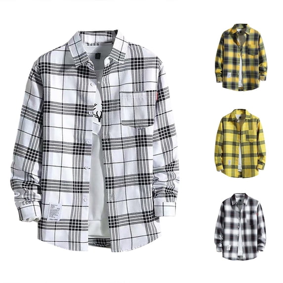 LIIPEE Autumn Winter Plaid Shirt For Men Long Sleeve Turn Down Collar Button Up Shirts Male Comfortable Breathable Versatile Tops,XL