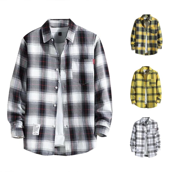 LIIPEE Autumn Winter Plaid Shirt For Men Long Sleeve Turn Down Collar Button Up Shirts Male Comfortable Breathable Versatile Tops,XXL