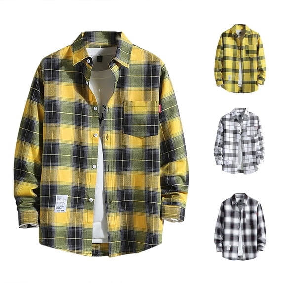 LIIPEE Autumn Winter Plaid Shirt For Men Long Sleeve Turn Down Collar Button Up Shirts Male Comfortable Breathable Versatile Tops,XXL