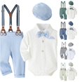 thumbnail image 1 of LIIPEE Baby Boys Gentleman Outfit Sets 4 Piece Formal Long Sleeve Button Up Romper Hats Pants And Suspenders Cute Birthday Party Outfits,12-18 Months, 1 of 5