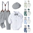 thumbnail image 1 of LIIPEE Baby Boys Gentleman Outfit Sets 4 Piece Formal Long Sleeve Button Up Romper Hats Pants And Suspenders Cute Birthday Party Outfits,6-9 Months, 1 of 9