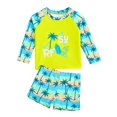 thumbnail image 1 of LIIPEE Baby Boys Swimsuit Sets 2 Piece Set Kids Summer Casual Tropical Print Swim Trunks Long Sleeve Rash Guards Cute Pool Party Fashion Beach Swimwear,6-9 Months, 1 of 7