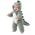 thumbnail image 1 of LIIPEE Baby Cartoon Dinosaur Zip Up Jumpsuit Boys Girls Fall Winter Long Sleeve Fuzzy Hooded Romper, 1 of 9
