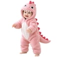thumbnail image 1 of LIIPEE Baby Cartoon Dinosaur Zip Up Jumpsuit Boys Girls Fall Winter Long Sleeve Fuzzy Hooded Romper, 1 of 9