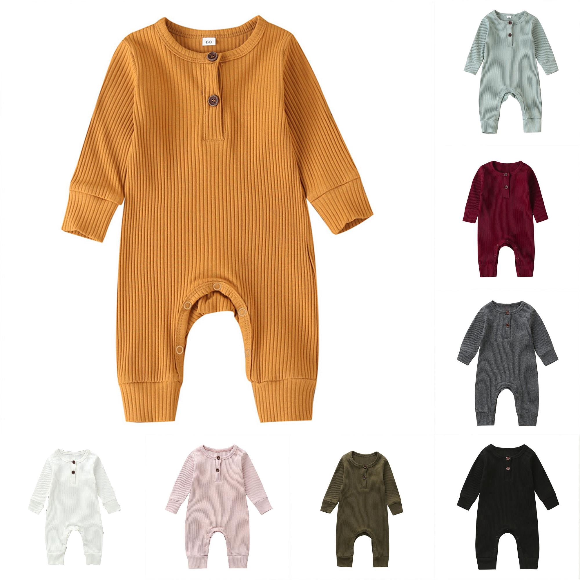 LIIPEE Baby Fall Long Sleeve Jumpsuit Boys Girls Solid Color Ribbed ...