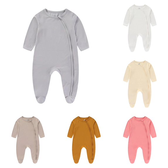 LIIPEE Baby Girls Bodysuits Casual Solid Color Long Sleeve Footed Zipper Onesies Autumn Cute Comfortable Daily Crawling Clothing,3-6 Months