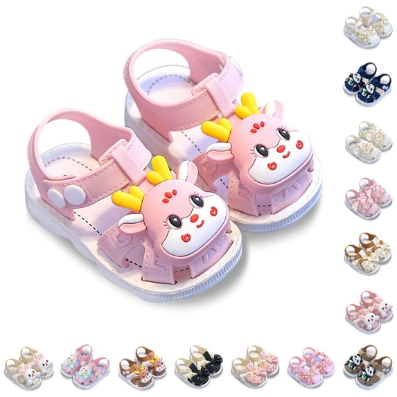 LIIPEE Baby Girls Sandals Cute Cartoon Decoration Outdoor Play Comfortable Flat Bottom Walking Shoes Kids Summer Breathable Lightweight Footwear,3-6 Months