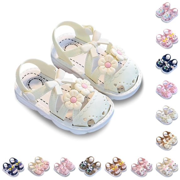 LIIPEE Baby Girls Sandals Cute Cartoon Decoration Outdoor Play Comfortable Flat Bottom Walking Shoes Kids Summer Breathable Lightweight Footwear,6-9 Months
