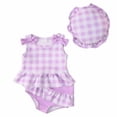 thumbnail image 1 of LIIPEE Baby Girls Tankinis Swimsuit Sets 3 Piece Set Kids Casual Summer Plaid Print Ruffle Trim Bowknot Decoration Tankini Tops And Briefs And Swim Hats Cute Beach Pool Party Swimwear,18-24 Months, 1 of 4