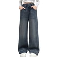 thumbnail image 1 of LIIPEE Baggy Jeans For Girls Casual Distressed Elastic Waist Wide Leg Comfortable Trousers With Pockets Kids Breathable Fashion Cute Denim Pants,9-10 Years, 1 of 5