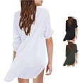 thumbnail image 1 of LIIPEE Beach Cover Up Tops For Girls Long Sleeve Solid Color V Neck Blouse Kids Summer Breathable Lightweight Tunic Shirts,10-11 Years, 1 of 9