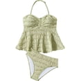 thumbnail image 1 of LIIPEE Big Girls Bikinis 2 Piece Set Kids Casual Summer Solid Color Ribbed Halter Neck Ruffle Bikini Tops And Briefs Pool Party Beach Cute Swimwear,13-14 Years, 1 of 6