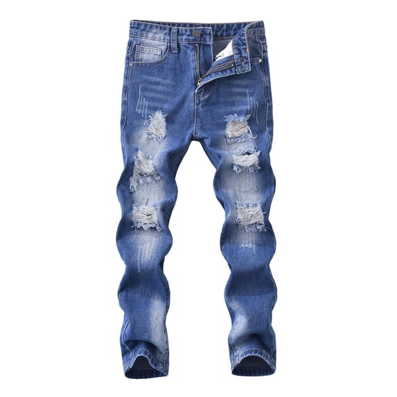 LIIPEE Boy Child Ripped Jeans Pants Summer Fall Slim Fit Stretch Button Distressed Denim Trousers Streetpants With Pockets Boys Elegant Party Pants,Dark Blue,7-8 Years