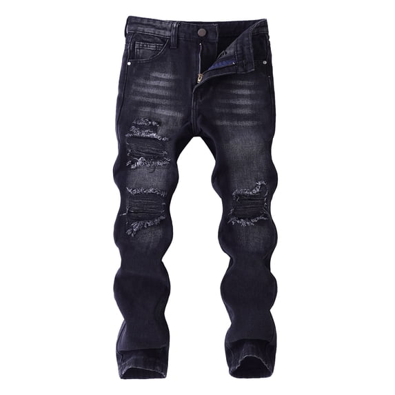 LIIPEE Boy Child Ripped Jeans Pants Summer Fall Slim Fit Stretch Button Distressed Denim Trousers Streetpants With Pockets Child Fashion Daily Pants,Black,5-6 Years