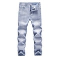 thumbnail image 1 of LIIPEE Boy Child Ripped Jeans Pants Summer Fall Slim Fit Stretch Button Distressed Denim Trousers Streetpants With Pockets Kids Fashion Shopping Pants,Light Blue,5-6 Years, 1 of 8