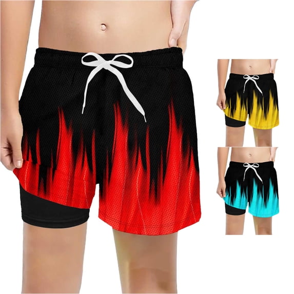 LIIPEE Boys Athleisure Shorts Summer Color Block Mesh Loose Fit Drawstring Waist Sport Shorts Kids Lightweight Breathable Fashion Versatile Bottoms,9-10 Years