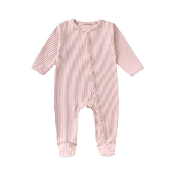 LIIPEE Boys Baby Bodysuits Comfortable And Soft Footed Toddler Jumpsuit With Snap Buttons Long Sleeve Solid Color Crew-Neck Warm Romper For Fall And Winter Onesie,Pink,0-3 Months