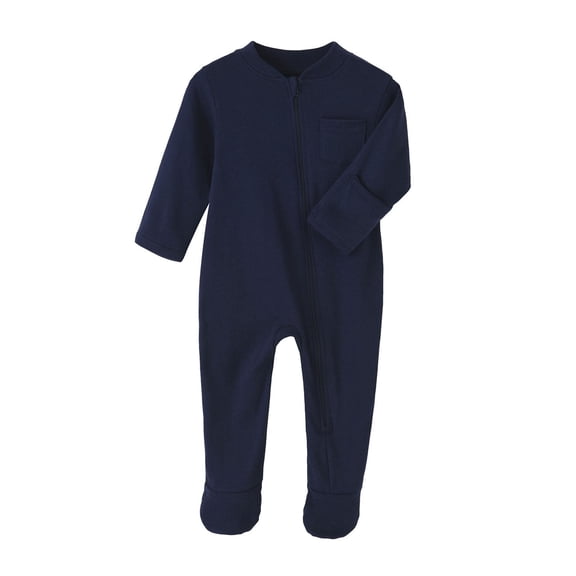 LIIPEE Boys Baby Bodysuits Fall And Winter Long Sleeve Zipper Romper Soft Solid Color Crew-Neck Jumpsuit For Toddler Comfortable Warm Onesie,Dark Blue,9-12 Months