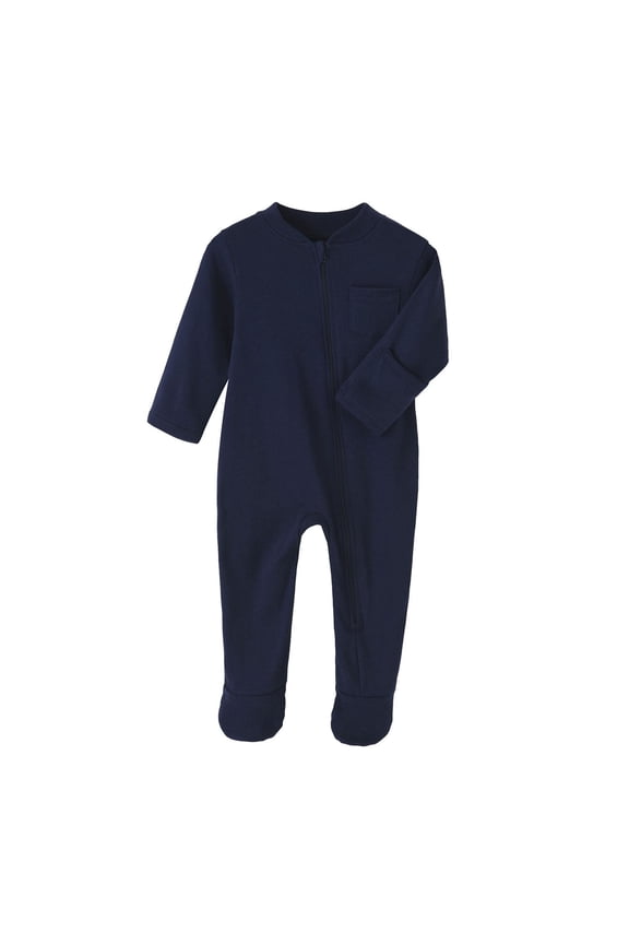Boys Baby Bodysuits Fall And Winter Long Sleeve Zipper Romper Soft Solid Color Crew-Neck Jumpsuit For Toddler Comfortable Warm Onesie,Dark Blue,9-12 Months