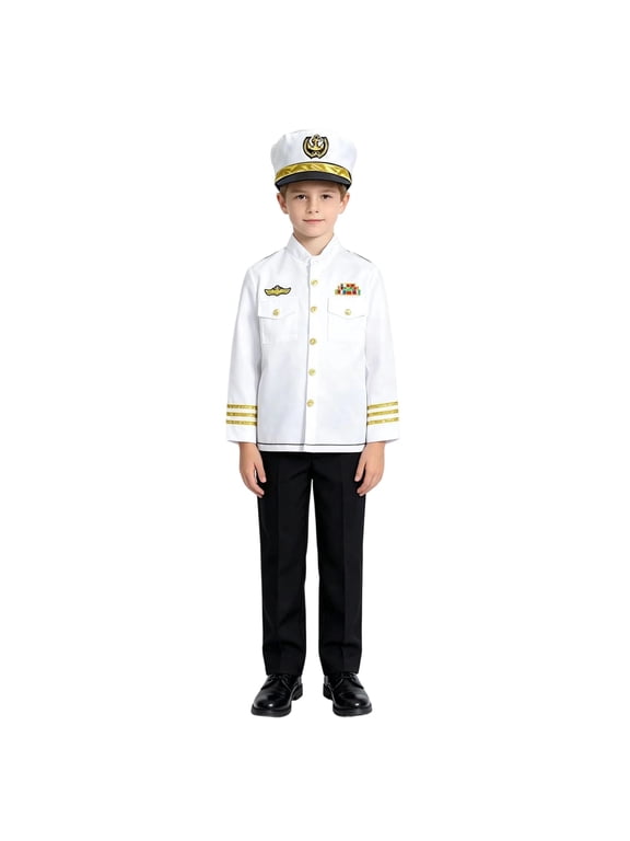 Boys Captain Uniform Costume With Accessories Set 4 Piece Career Dress Up Clothes 3-10 Years