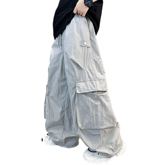 LIIPEE Boys Cargo Pants Kids Casual Solid Color Drawstring Waist Baggy Wide Leg Trousers With Pockets Comfortable Breathable Fashion Versatile Bottoms,11-12 Years