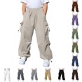 thumbnail image 1 of LIIPEE Boys Cargo Pants With Multiple Pockets Casual Solid Color Elastic Waist Loose Fit Straight Leg Trousers Kids Everyday Comfortable Breathable Bottoms,13-14 Years, 1 of 9