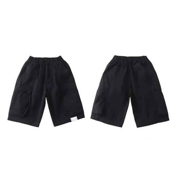 LIIPEE Boys Cargo Shorts Summer Casual Solid Color Stretch Elastic Waist Knee-Length Shorts With Pockets Boys Cozy Beach Vacation Daily Wear Shorts,Black,9-10 Years