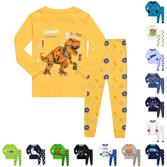 LIIPEE Boys Cartoon Graphic Pajamas Long Sleeve Tees And Pants Pajama Sets Kids Fall Casual Sleepwear 2-10 Years