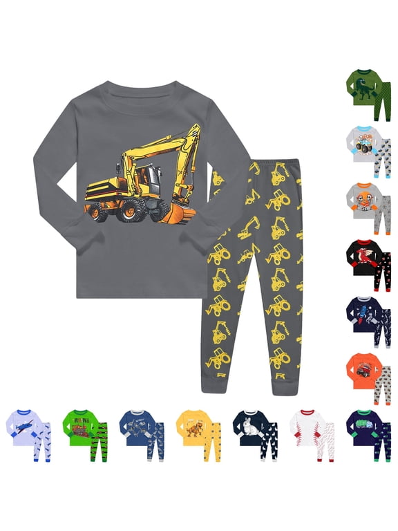 Boys Cartoon Graphic Pajamas Long Sleeve Tees And Pants Pajama Sets Kids Fall Casual Sleepwear 2-10 Years