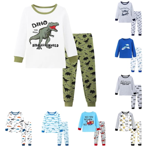 LIIPEE Boys Cartoon Graphic Pajamas Long Sleeve Tees And Pants Pajama Sets Kids Fall Casual Sleepwear 3-14 Years