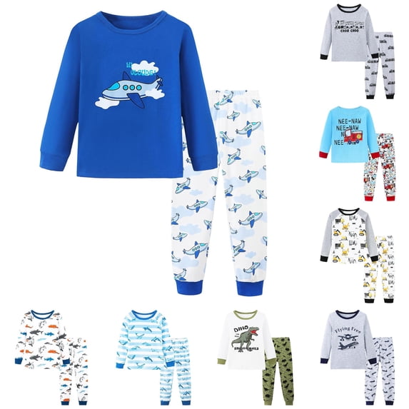 LIIPEE Boys Cartoon Graphic Pajamas Long Sleeve Tees And Pants Pajama Sets Kids Fall Casual Sleepwear 3-14 Years