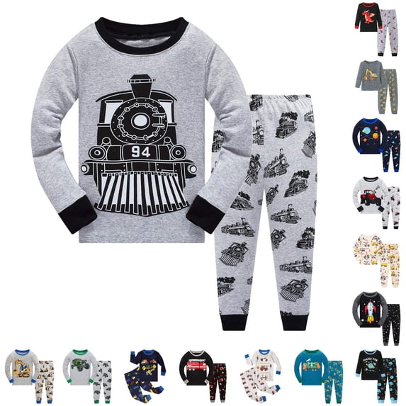 LIIPEE Boys Cartoon Graphic Pajamas Long Sleeve Tees And Pants Pajama Sets Kids Fall Casual Sleepwear 3-14 Years