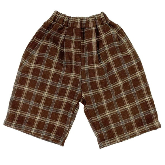 LIIPEE Boys Casual Pants Spring Summer Fashion Plaid Printed Elastic Waist Wide Legs Pants Toddler Casual Daily Wear Pants,Coffee,1-2 Years