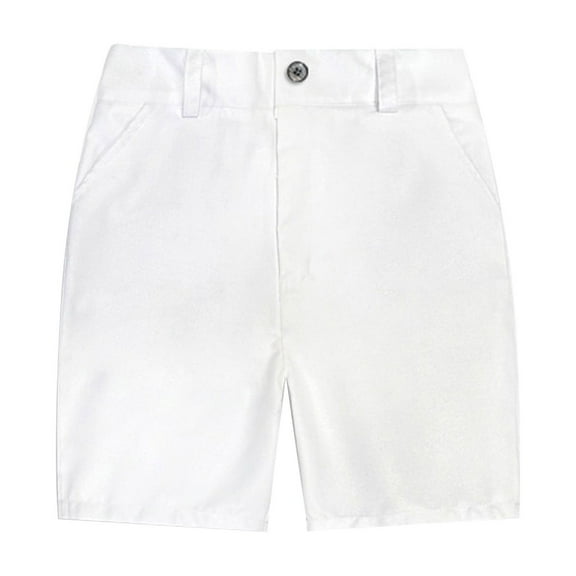 LIIPEE Boys Casual Shorts Summer Comfort Stretch Solid Color Button Down Shorts With Pockets Cozy Beach Vacation Daily Wear Shorts,White,17-18 Years